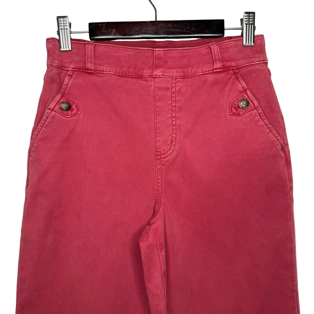 Spanx Stretch Twill Cropped Wide Leg Pant Medium Pink Mauve Pull On High Rise